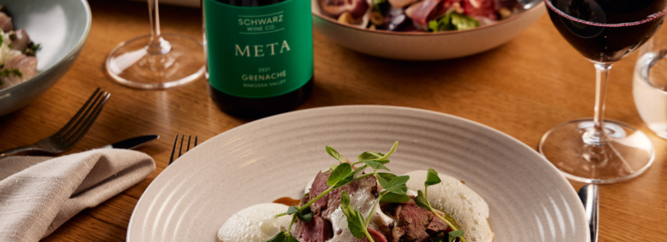 Schwarz Wine Company Meta Greanche with duck food